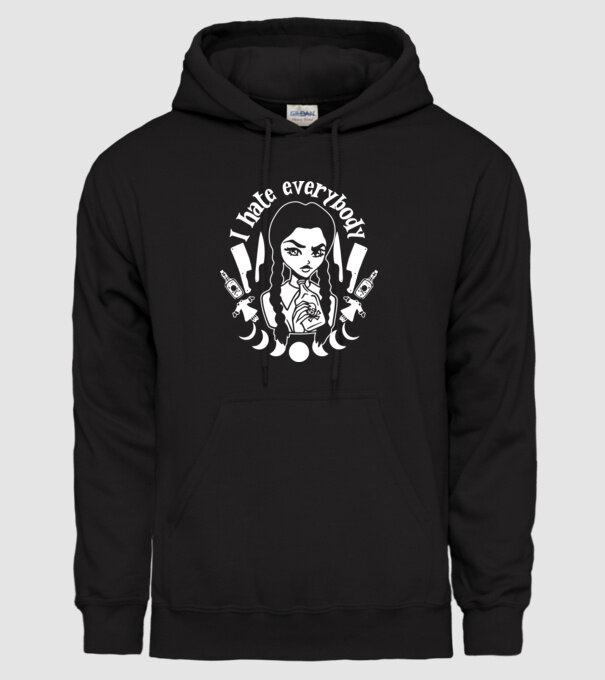 I hate everybody cartoon model negru pe tricou