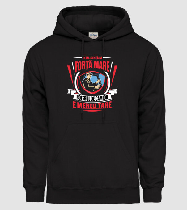 Inteligență și forță mare, șoferul de camion e mereu tare model negru pe tricou