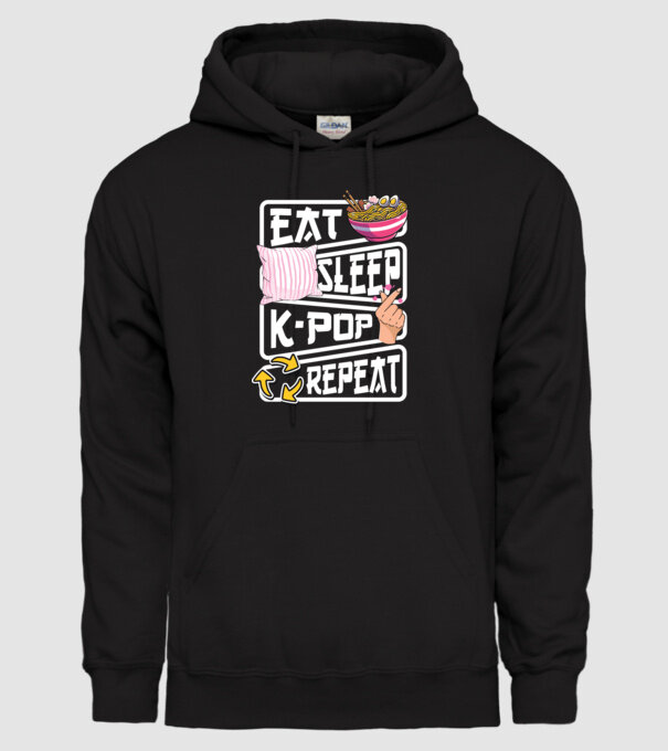 K-POP EAT SLEEP model negru pe tricou