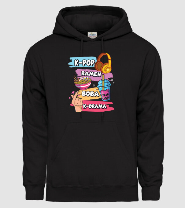 K-POP RAMEN BOBA K-DRAMA model negru pe tricou