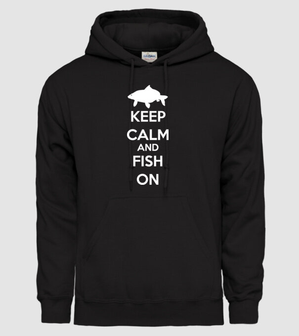 Keep calm and fish on model negru pe tricou