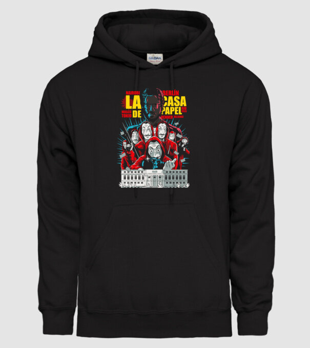 La casa de papel ilutración model negru pe tricou