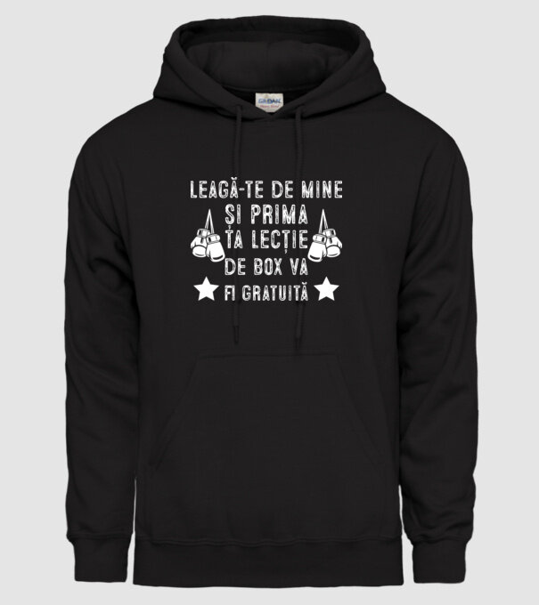 Leagă-te de mine și prima ta lecție de box va fi gratuită model negru pe tricou