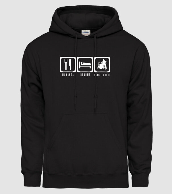 Mănâncă, doarme, cântă la tobe model negru pe tricou