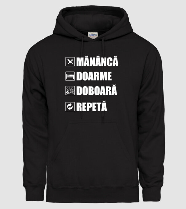 mănâncă doarme doarme doboară repetă model negru pe tricou
