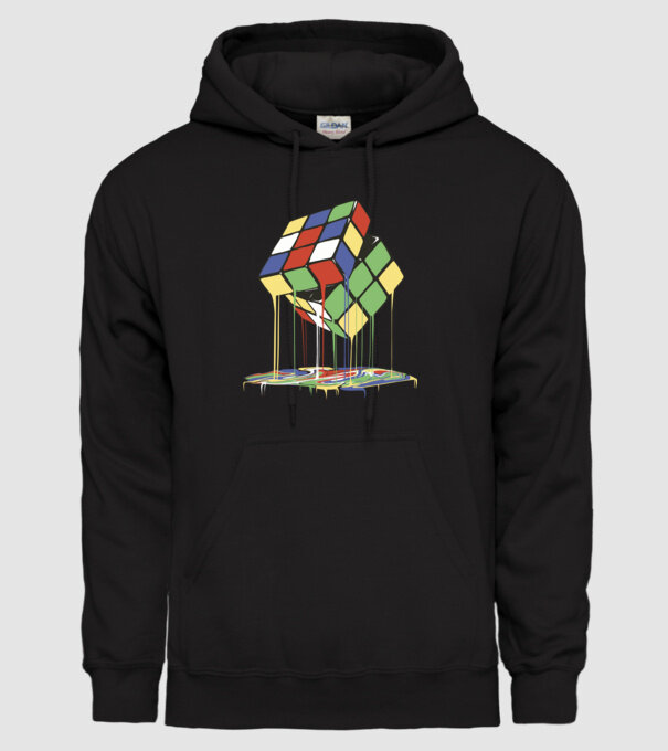Melting Rubik cube model negru pe tricou