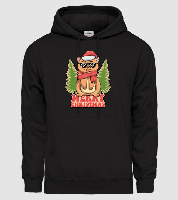 Merry christmas cat model negru pe tricou