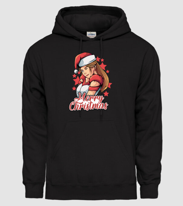Merry christmas santa girl model negru pe tricou