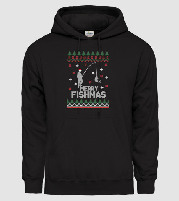 Merry Fishmas model negru pe tricou