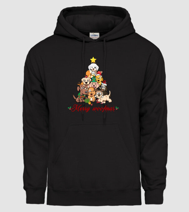 Merry woofmas model negru pe tricou
