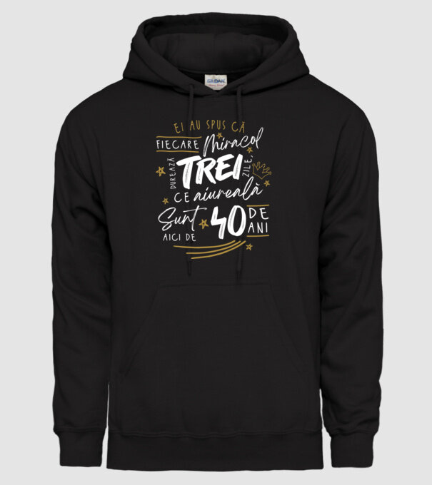 Miracol durează trei 40 de ani model negru pe tricou