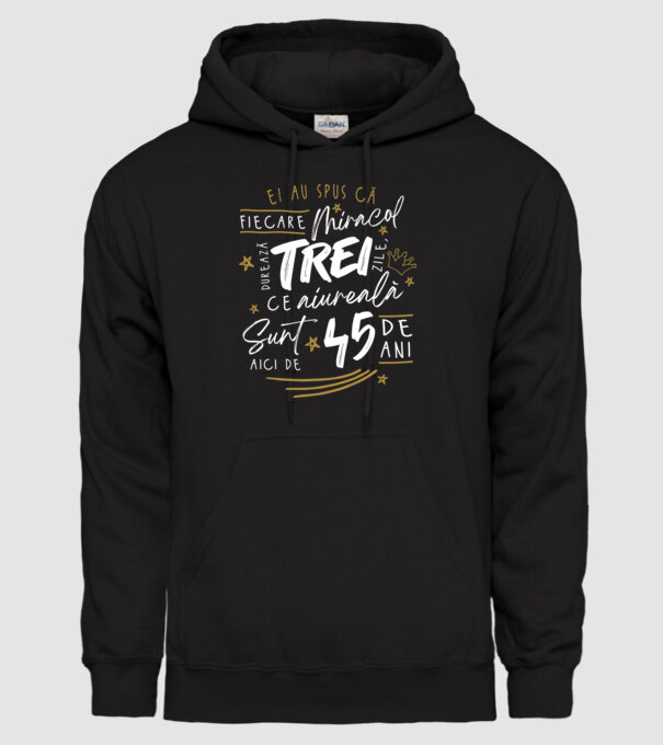 Miracol durează trei 45 de ani model negru pe tricou