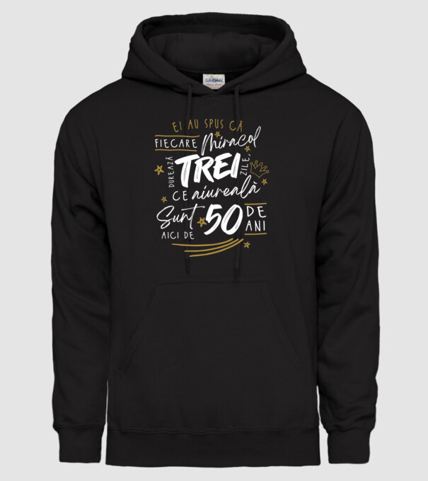Miracol durează trei 50 de ani model negru pe tricou