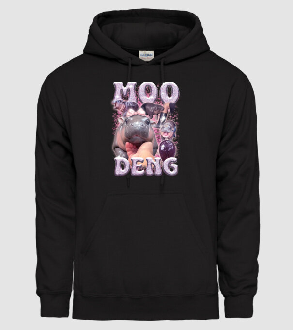 MOO DENG baby hippo model negru pe tricou