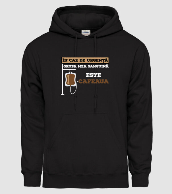 În caz de urgență, grupa mea sanguină este cafeaua model negru pe tricou