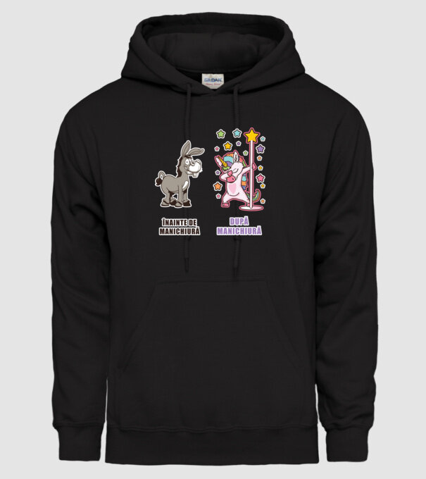 Înainte de manichiură - După manichiură model negru pe tricou