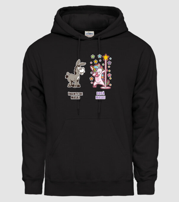 Înainte de masaj - După masaj model negru pe tricou