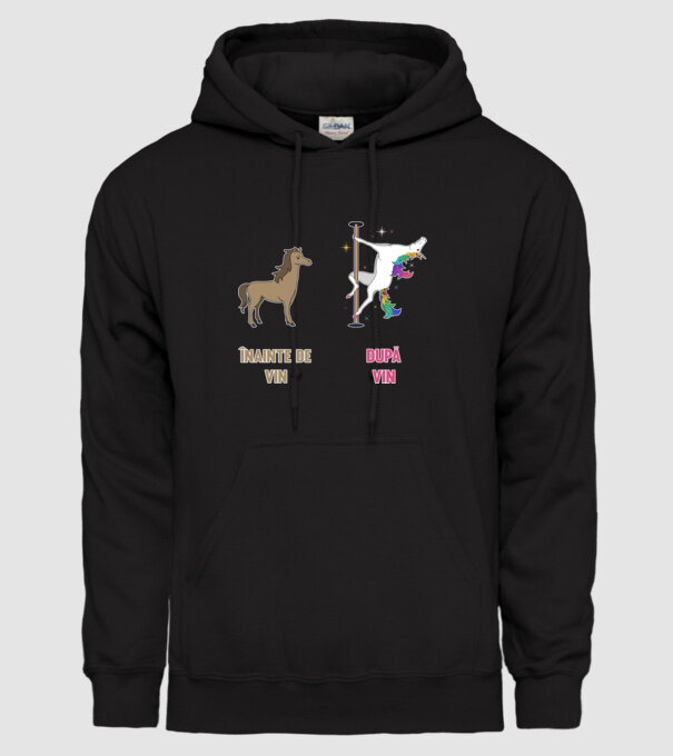 Înainte de vin - După vin model negru pe tricou