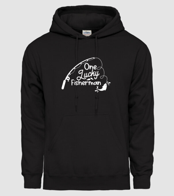 One lucky Fisherman model negru pe tricou