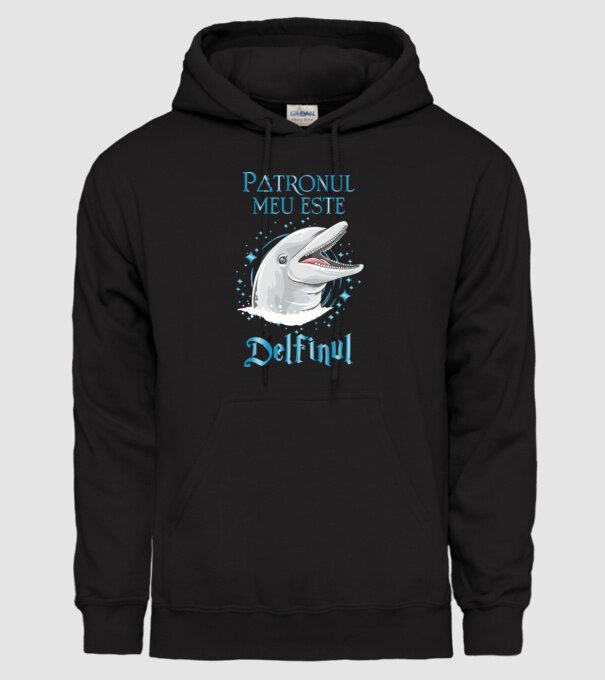 Patronul meu este DELFINUL model negru pe tricou
