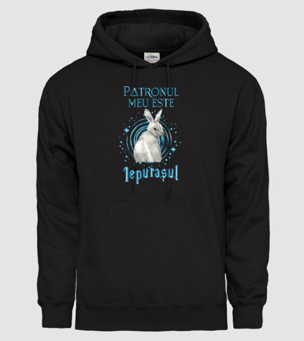 Patronul meu este IEPURAȘUL model negru pe tricou