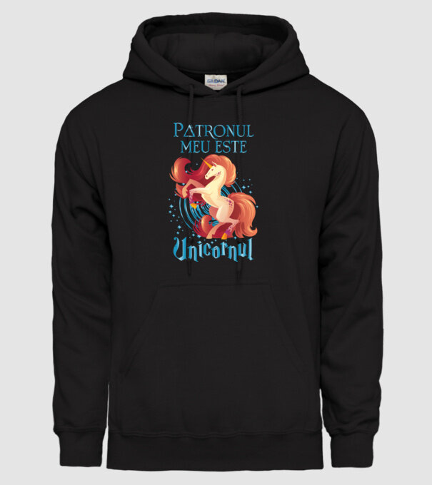 Patronul meu este UNICORNUL model negru pe tricou
