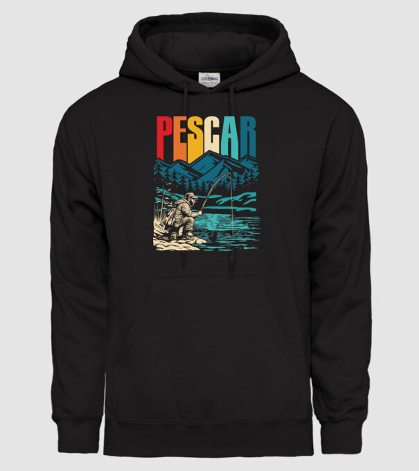 Pescar retro model negru pe tricou