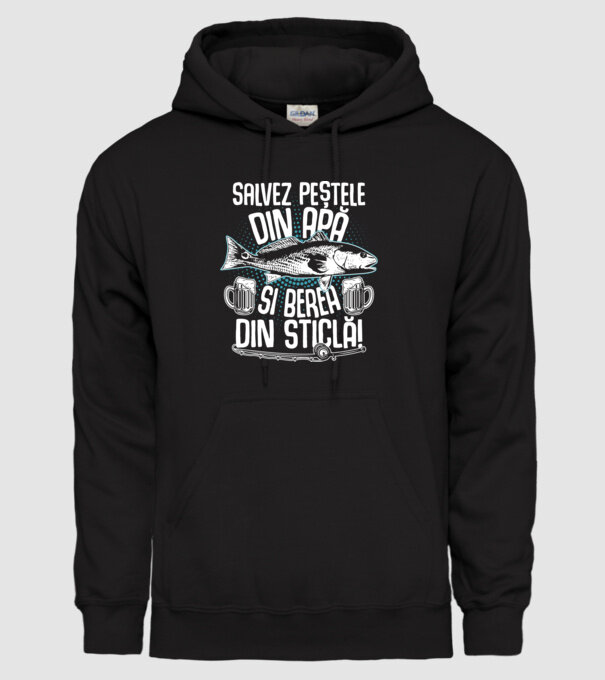 salvez peștele din apă și berea din sticlă model negru pe tricou