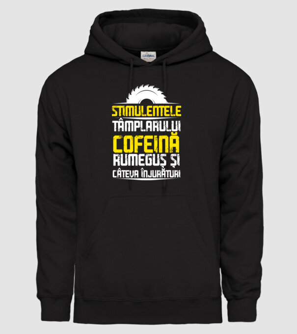 stimulentele tâmplarului: cofeină, rumeguș și câteva înjurături model negru pe tricou