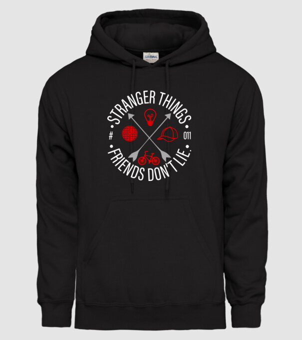stranger things friends dont lie model negru pe tricou