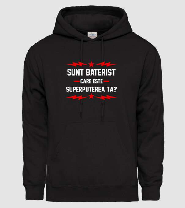 Sunt baterist, care este superputerea ta? model negru pe tricou