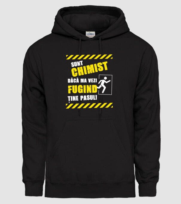 Sunt chimist, dacă mă vezi fugind, ține pasul! model negru pe tricou