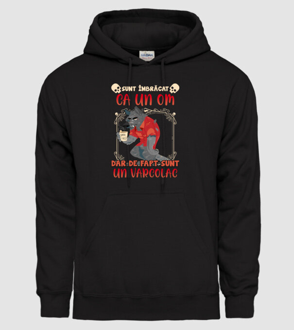 sunt îmbrăcat ca un om, dar de fapt sunt un vârcolac model negru pe tricou