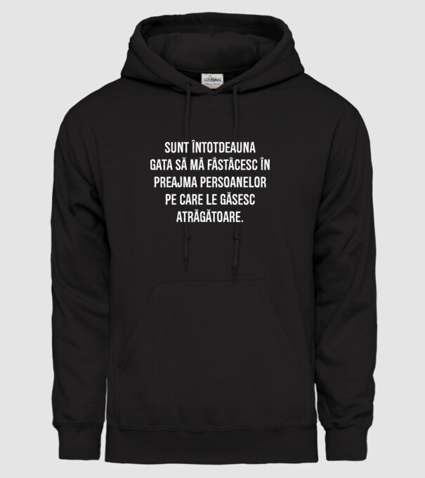 Sunt întotdeauna gata să mă fâstâcesc în preajma persoanelor pe care le găsesc atrăgătoare. model negru pe tricou