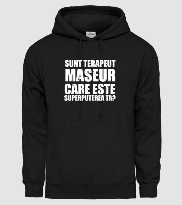 sunt terapeut de masaj, care este superputerea ta? model negru pe tricou
