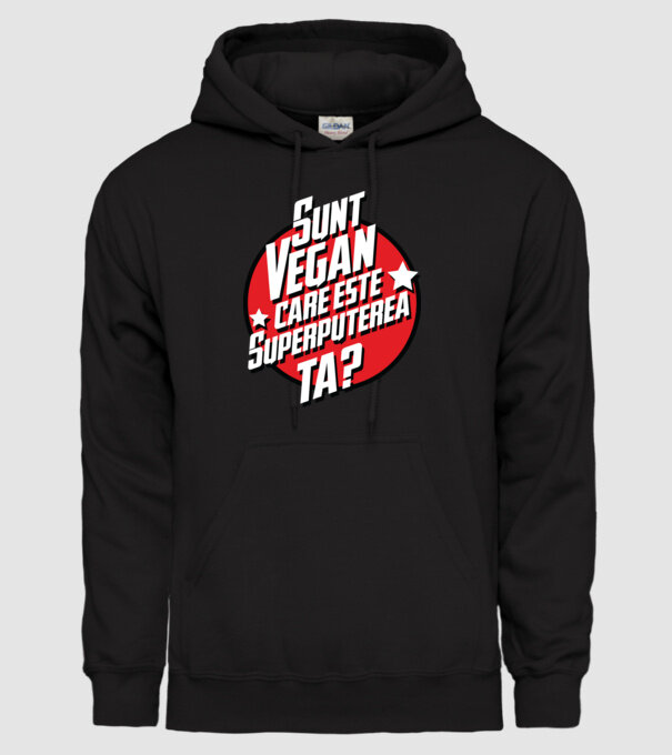 sunt vegan, care este superputerea ta? model negru pe tricou