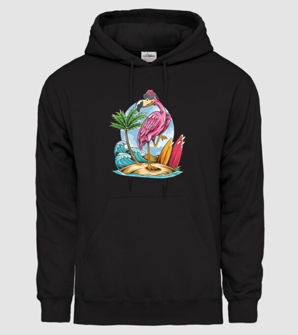 Surfer flamingo model negru pe tricou