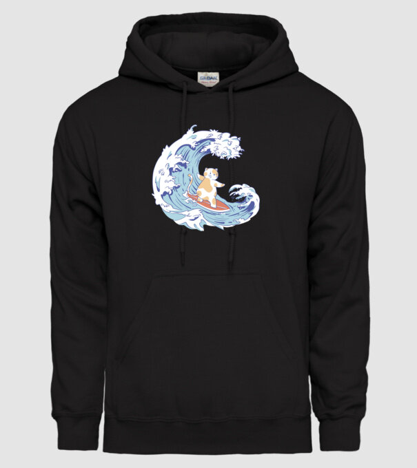 Surfer kitty model negru pe tricou