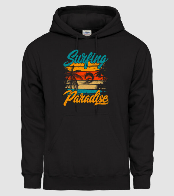 Surfing Paradise model negru pe tricou