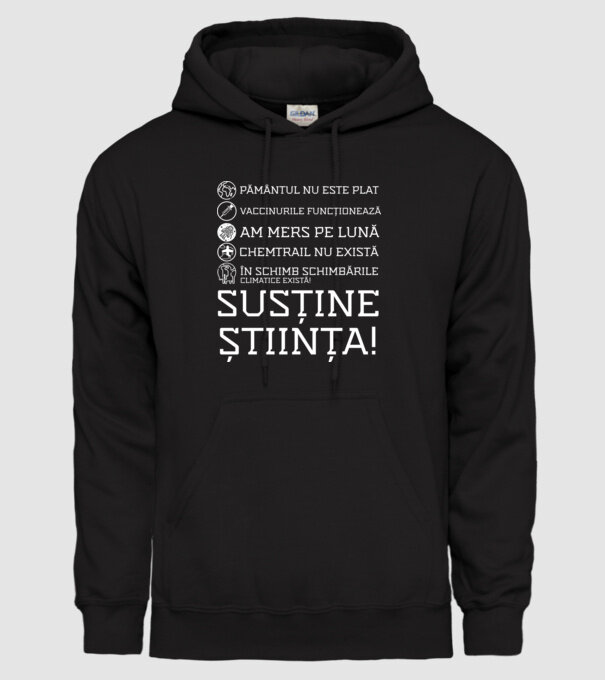 pământul nu este plat, vaccinurile funcționează, chemtrail nu există, în schimb schimbările climatice există, susține știința! model negru pe tricou
