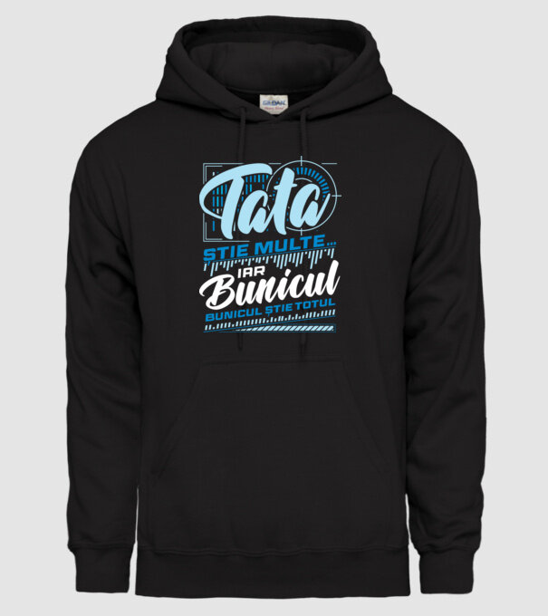 Tata știe multe iar bunicul știe totul model negru pe tricou