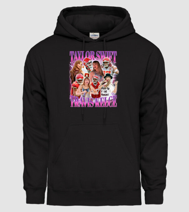 Taylor Swift ERAS Travis Kelce bootleg model negru pe tricou