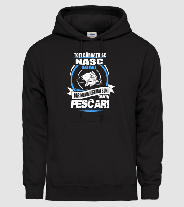 Toți bărbații se nasc egali pescari model negru pe tricou