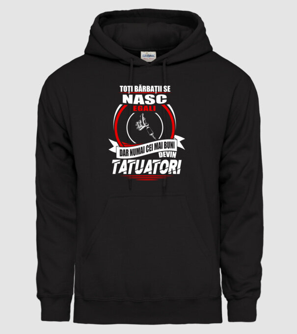 Toți bărbații se nasc egali tatuatori model negru pe tricou
