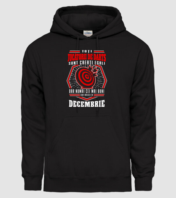 Toți jucătorii de darts sunt creați egali, dar numai cei mai buni sunt născuți în decembrie. model negru pe tricou
