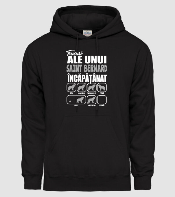 trucuri ale unui Saint Bernard încăpățânat stai, culcă-te, întoarce-te, vino, adu, bate palma, rămâi model negru pe tricou