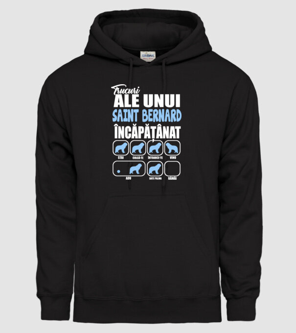 trucuri ale unui Saint Bernard încăpățânat stai, culcă-te, întoarce-te, vino, adu, bate palma, rămâi model negru pe tricou