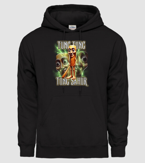 Tung Tung Tung Sahur model negru pe tricou