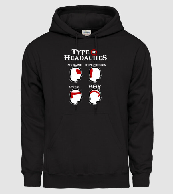 Type of Headaches - God of War model negru pe tricou