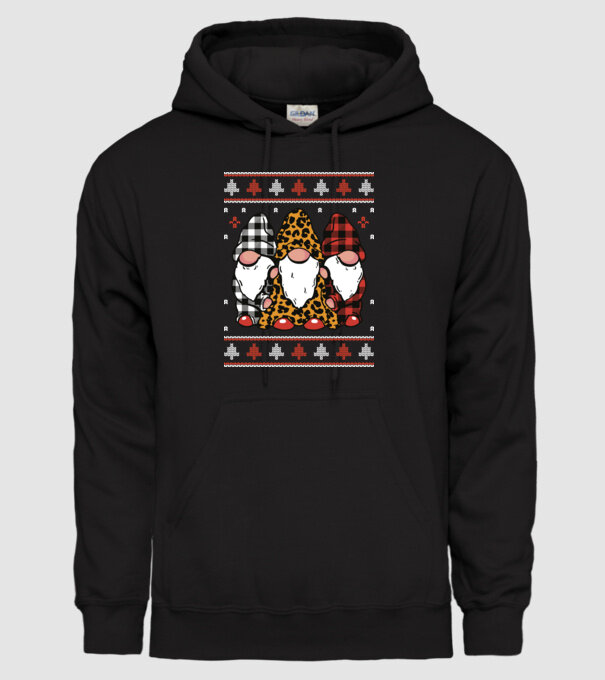 Ugly sweater gnomes model negru pe tricou